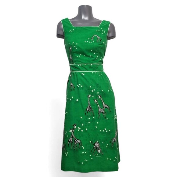 Vintage 1970s Jenny Giraffe Novelty Print Fit & Flare Midi Dress - Picture 2 of 13